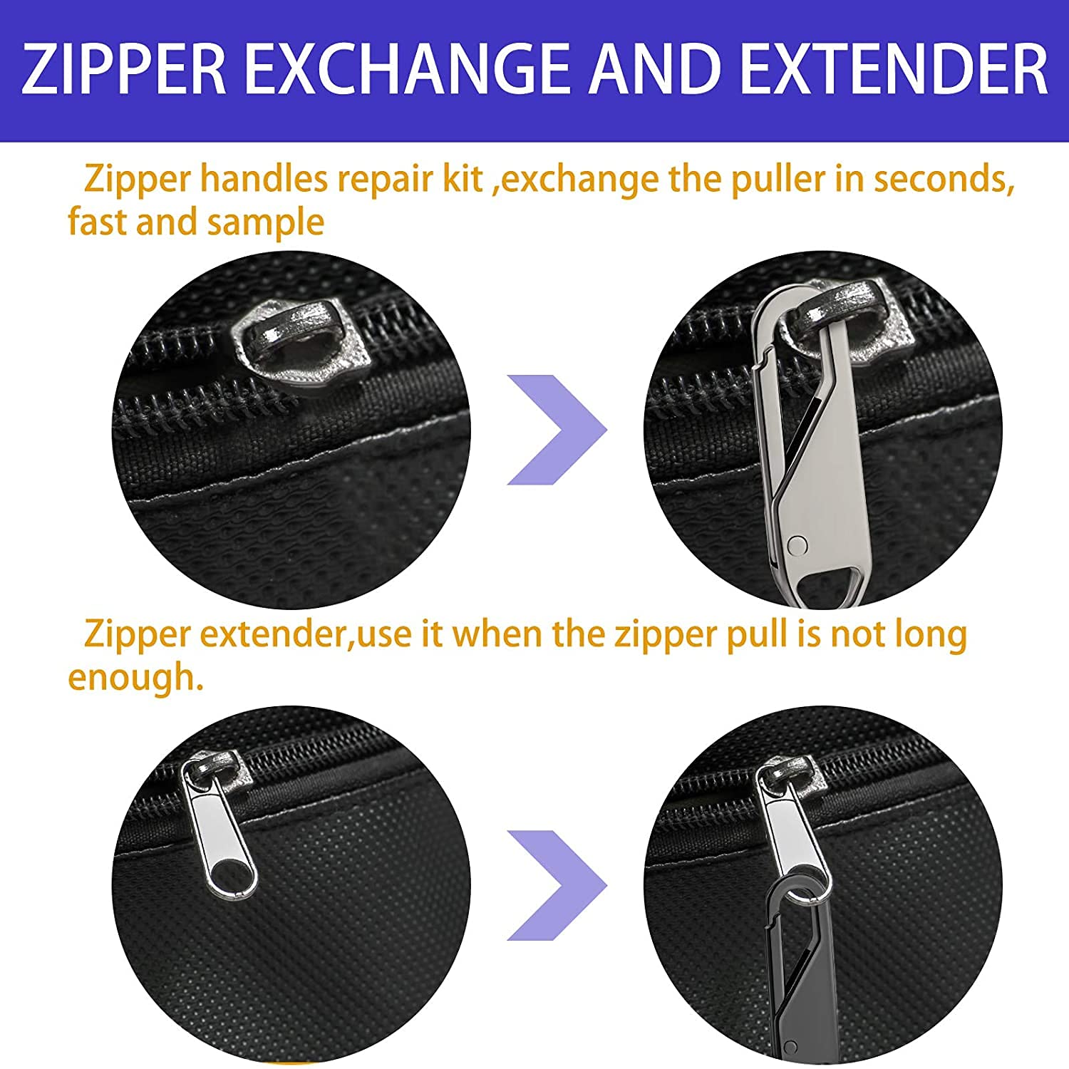 Metal Pull Replacement Zipper( Only Black ) Pack of 10